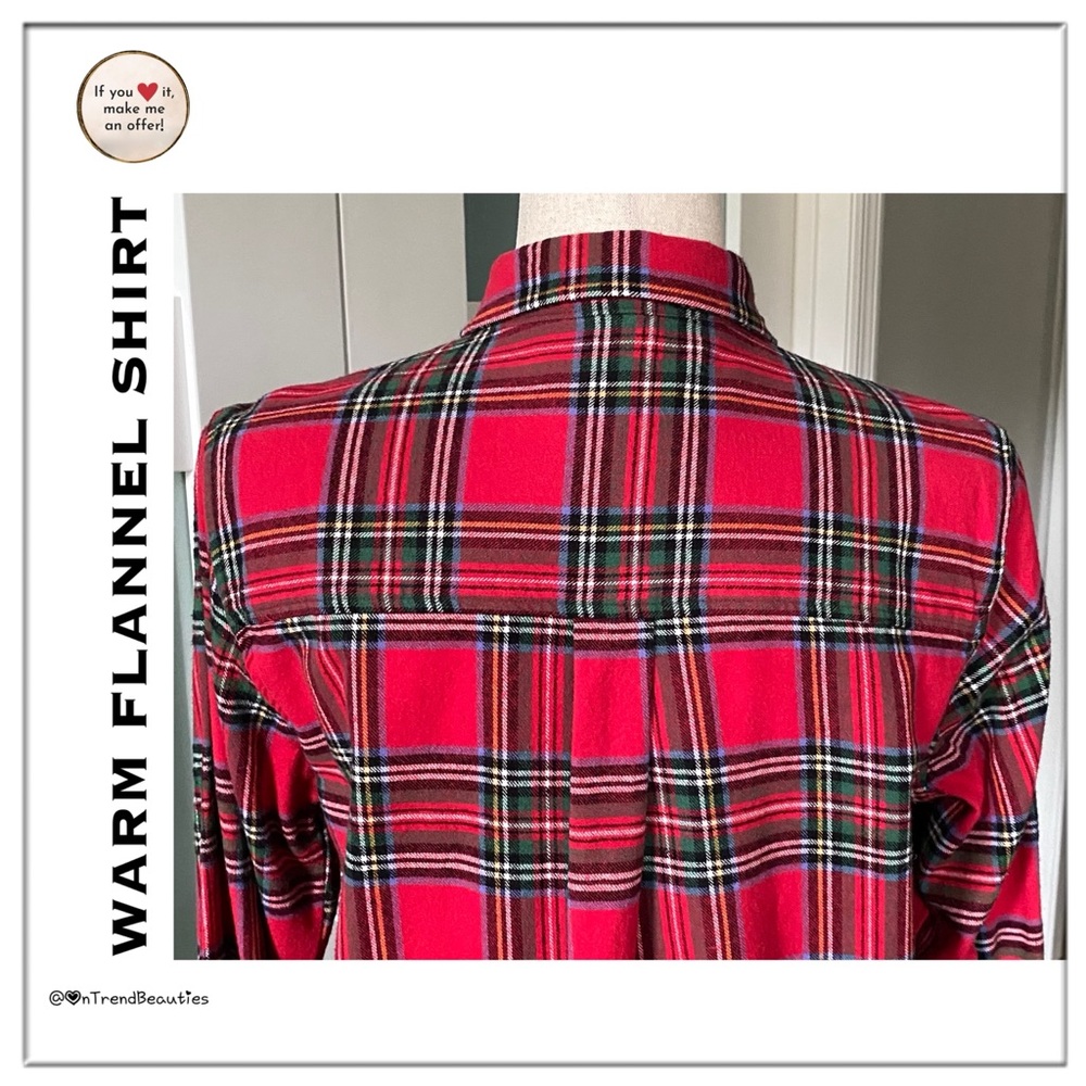 Red Plaid Warm Flannel Shirt - Picture 6 of 9
